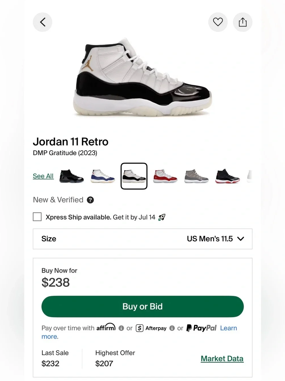 2023 Jordan 11 Retro DMP Gratitude High-Top Sneakers in White, Black & Gum